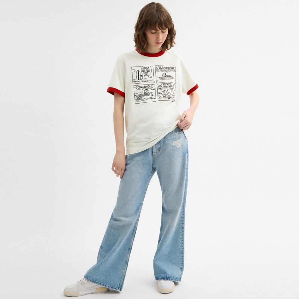 COACH®,Coach X Peanuts Ringer T Shirt In Organic Cotton,,Scale View