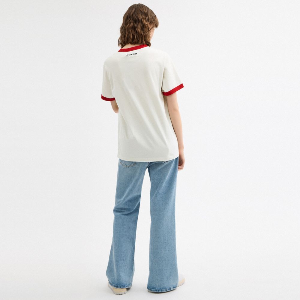 COACH®,Coach X Peanuts Ringer T Shirt In Organic Cotton,,Scale View