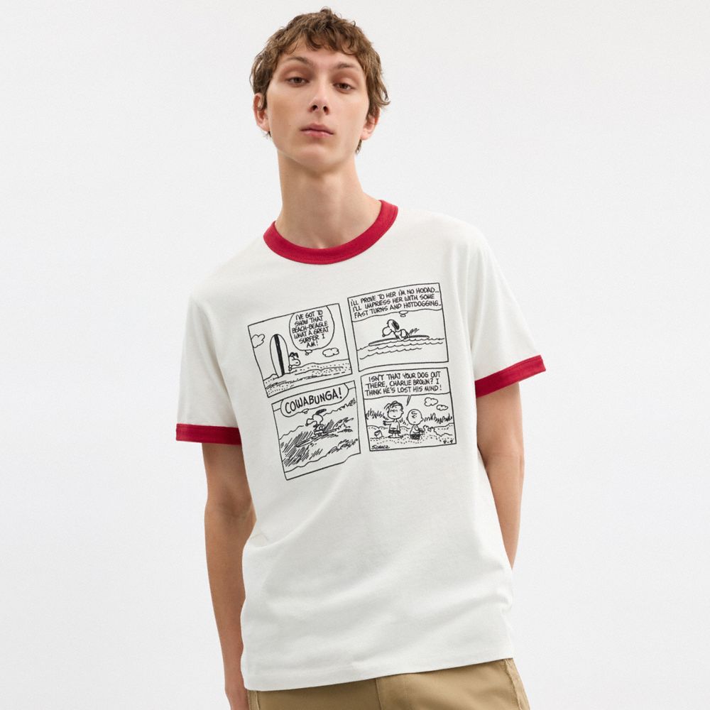 COACH®,Coach X Peanuts Ringer T Shirt In Organic Cotton,,Detail View