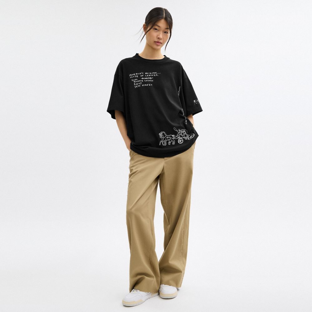 スケッチ ホース アンド キャリッジ リラックスド Tシャツ・オーガニック コットン 4