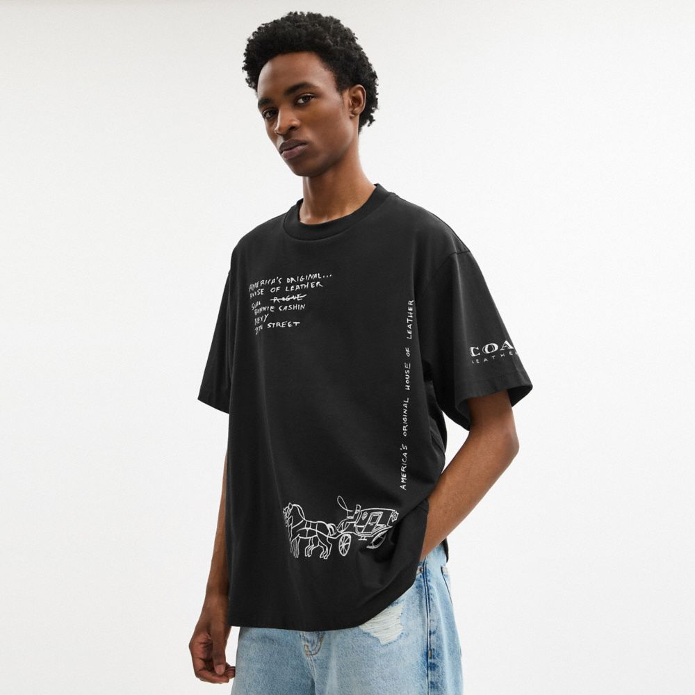 スケッチ ホース アンド キャリッジ リラックスド Tシャツ・オーガニック コットン 6