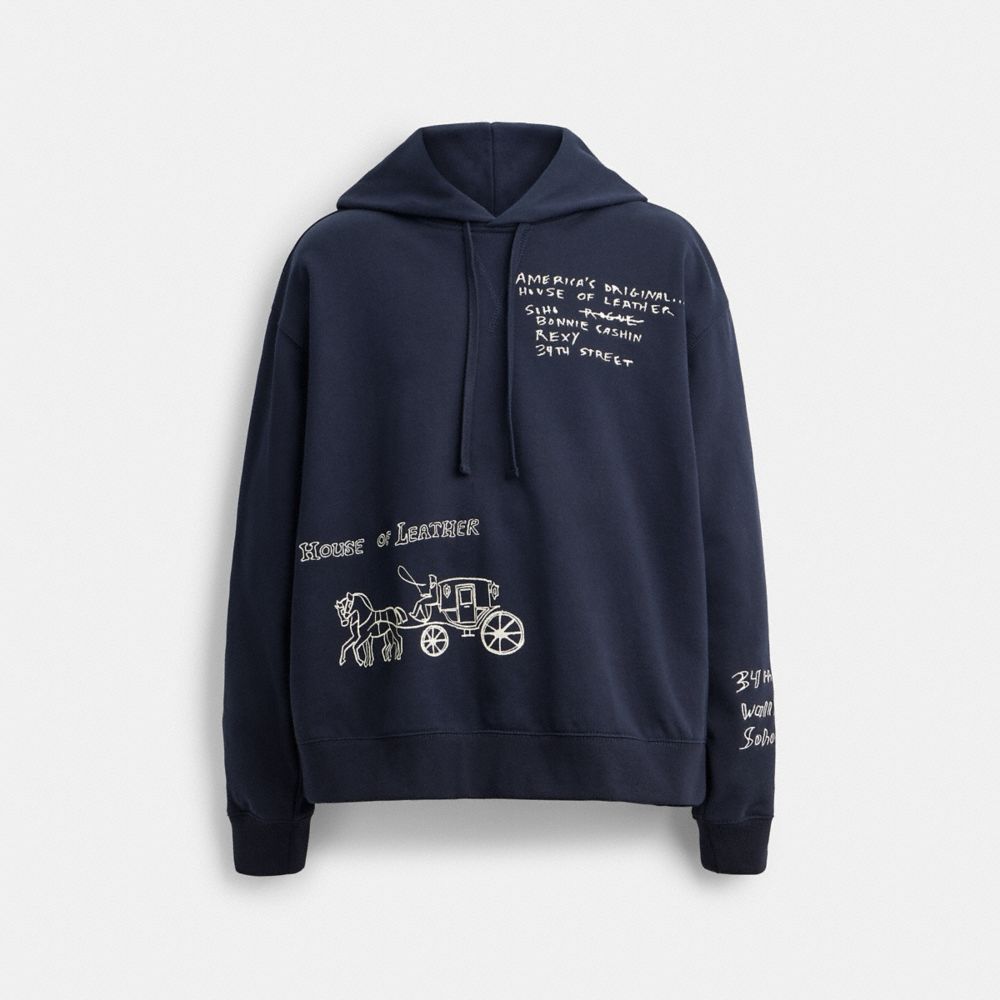 Coach Sketch Horse And Carriage Relaxed Hoodie In Blue