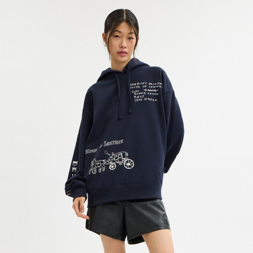 Coach Sketch Horse And Carriage Relaxed Hoodie In Blue