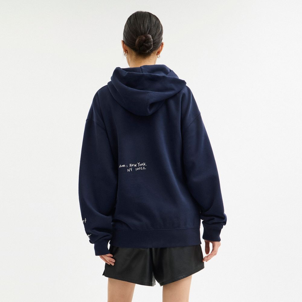 Coach Sketch Horse And Carriage Relaxed Hoodie In Blue