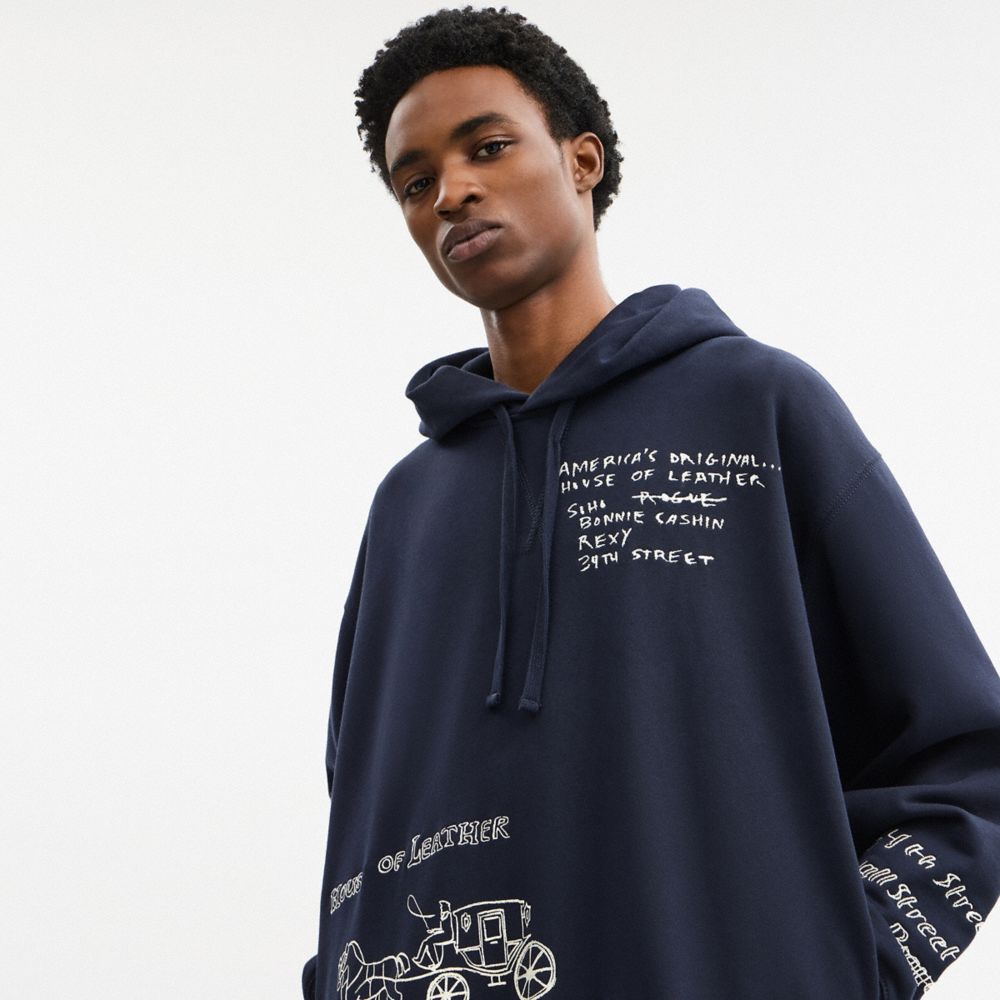 Coach Sketch Horse And Carriage Relaxed Hoodie In Blue
