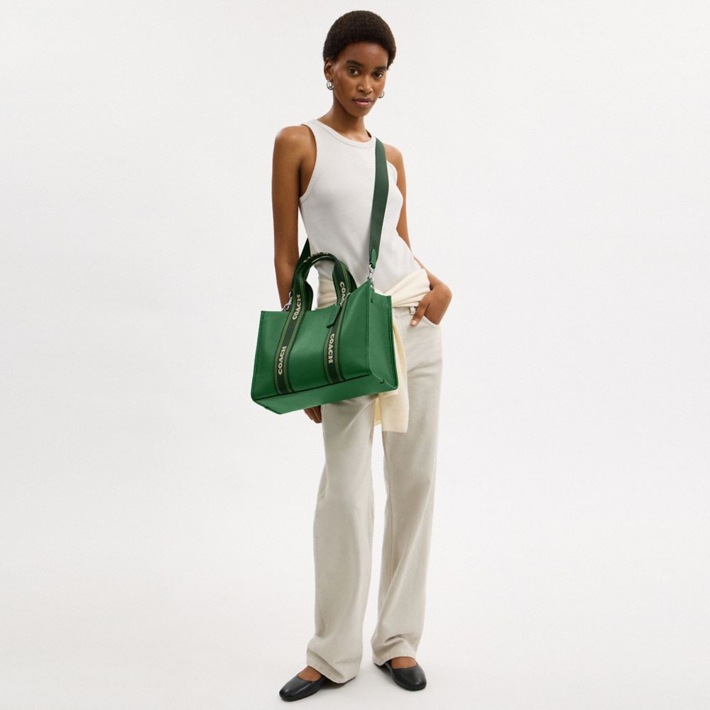 COACH®,Smith Tote Bag,Leather,Tote,Stripe,Casual,Green