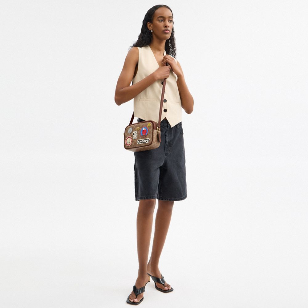 COACH®,Coach X Peanuts Jamie Camera Bag In Signature Canvas With Patches,