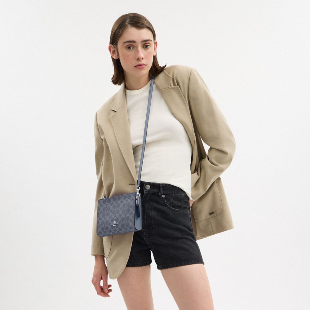 COACH®,Slim Crossbody Bag In Signature Canvas,Gray