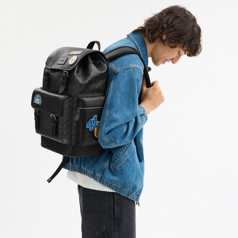 COACH®,Sprint Backpack In Signature Canvas With Patches,,Detail View