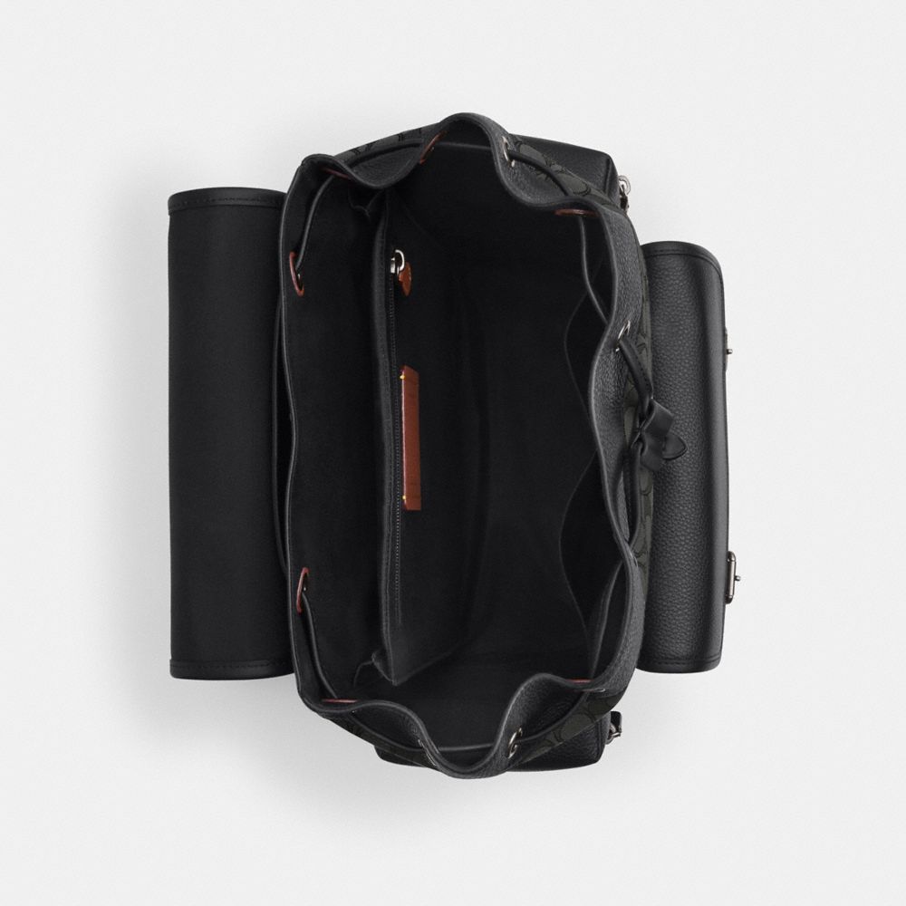 COACH®,Sprint Backpack In Signature Jacquard,Calfskin Leather,Canvas,Backpack,Adjustable,Casual,Black,Inside View,Top View