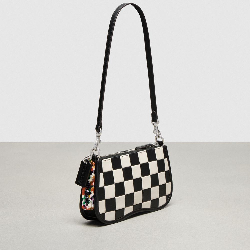 COACH®,Alter/Ego Small Wavy Shoulder Bag In Checkerboard Upcrafted Leather,Leather,Shoulder Bag,Plastic,Logo,Sustainable,D...,Multi Color,Angle View