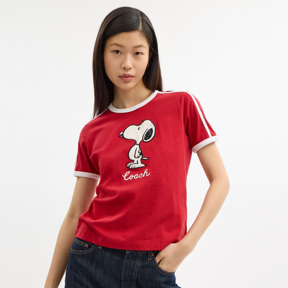 COACH®,Coach X Peanuts Ringer T Shirt In Organic Cotton,,Detail View