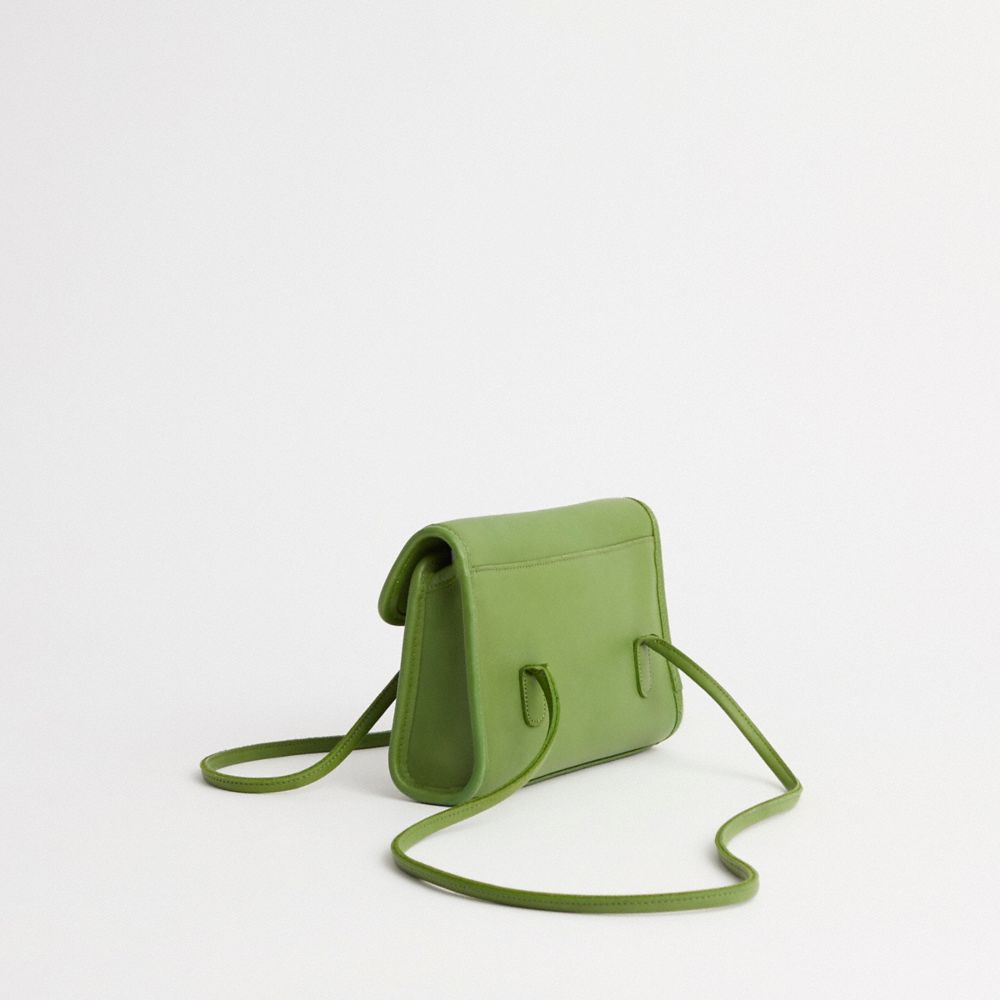 COACH®,Vintage Laurie Flap Bag,Leather,Shoulder Bag,Embossed,Logo,Sustainable,Casual,Green,Angle View