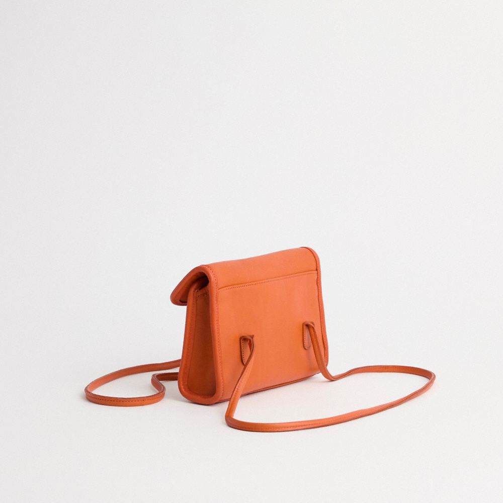 COACH®,Vintage Laurie Flap Bag,Calfskin Leather,Shoulder Bag,Logo,Embossed,Sustainable,Casual,Burnt Orange,Angle View