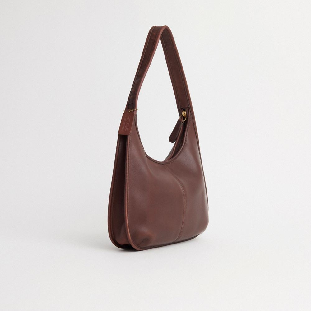 COACH®,Vintage Ergo Zip Bag,Leather,Hobo,Logo,Embossed,Sustainable,Casual,Brown,Angle View