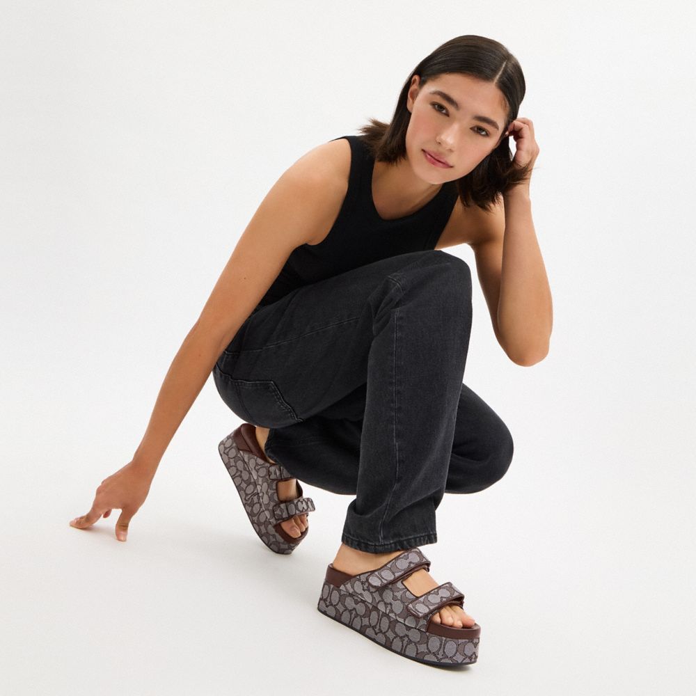 COACH®,Two Band Platform Slide In Signature Jacquard,,Detail View