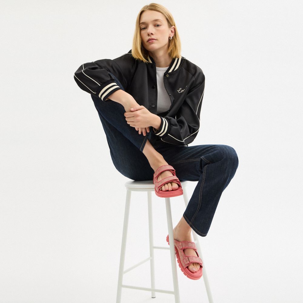 COACH®,Two Band Sport Slide In Signature Jacquard,Pink,Detail View