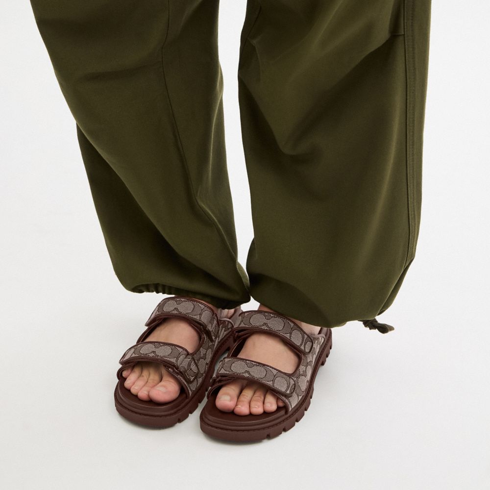 COACH®,Two Band Sport Slide In Signature Jacquard,Brown,Detail View