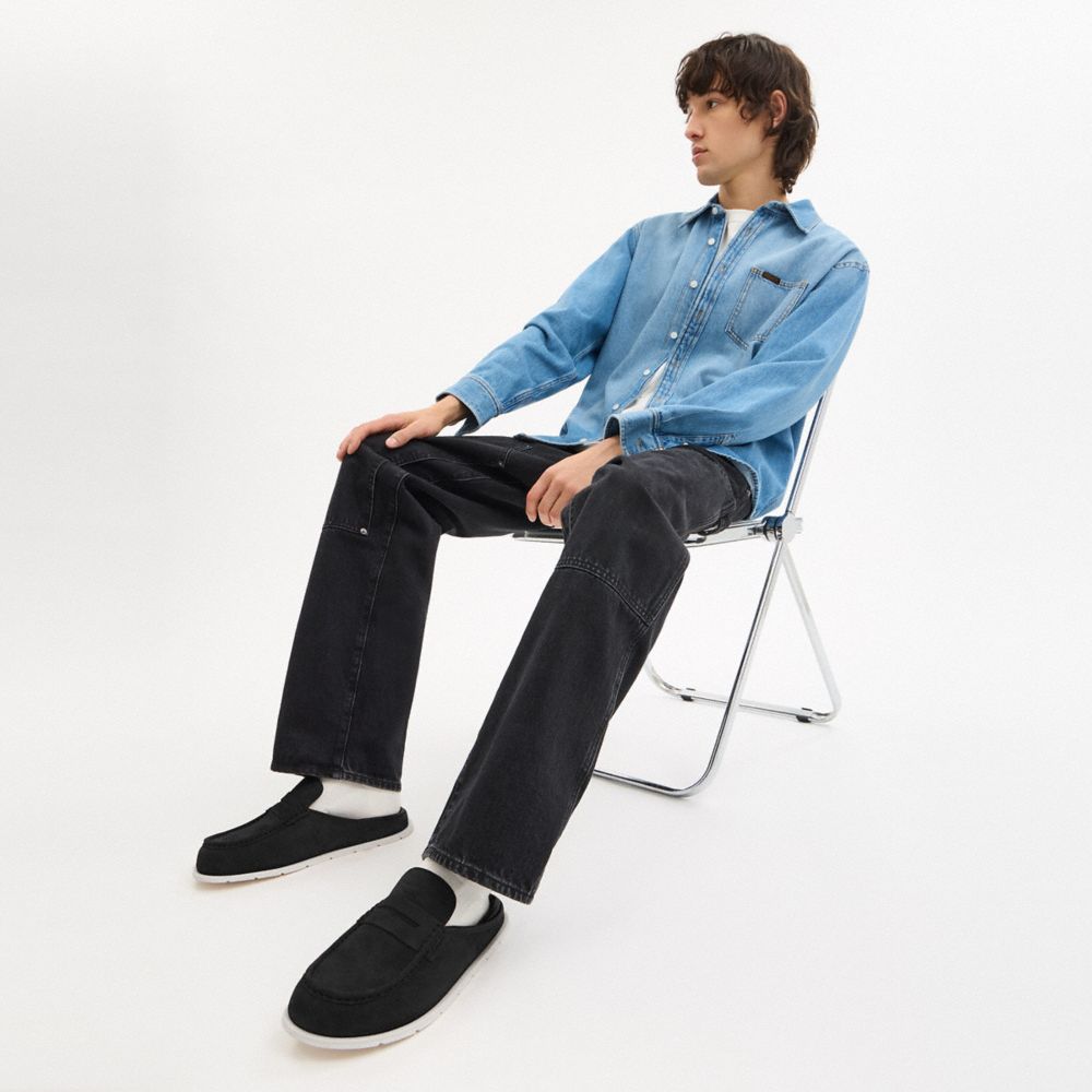 COACH®,Loafer Mule,Rubber,Suede,Mules,Loafer,Penny Loafer,Casual,Black,Detail View