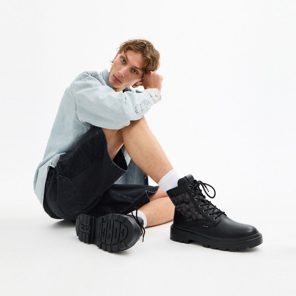 COACH®,BOTTE MILITAIRE AVEC JACQUARD EXCLUSIF,Anthracite,Detail View