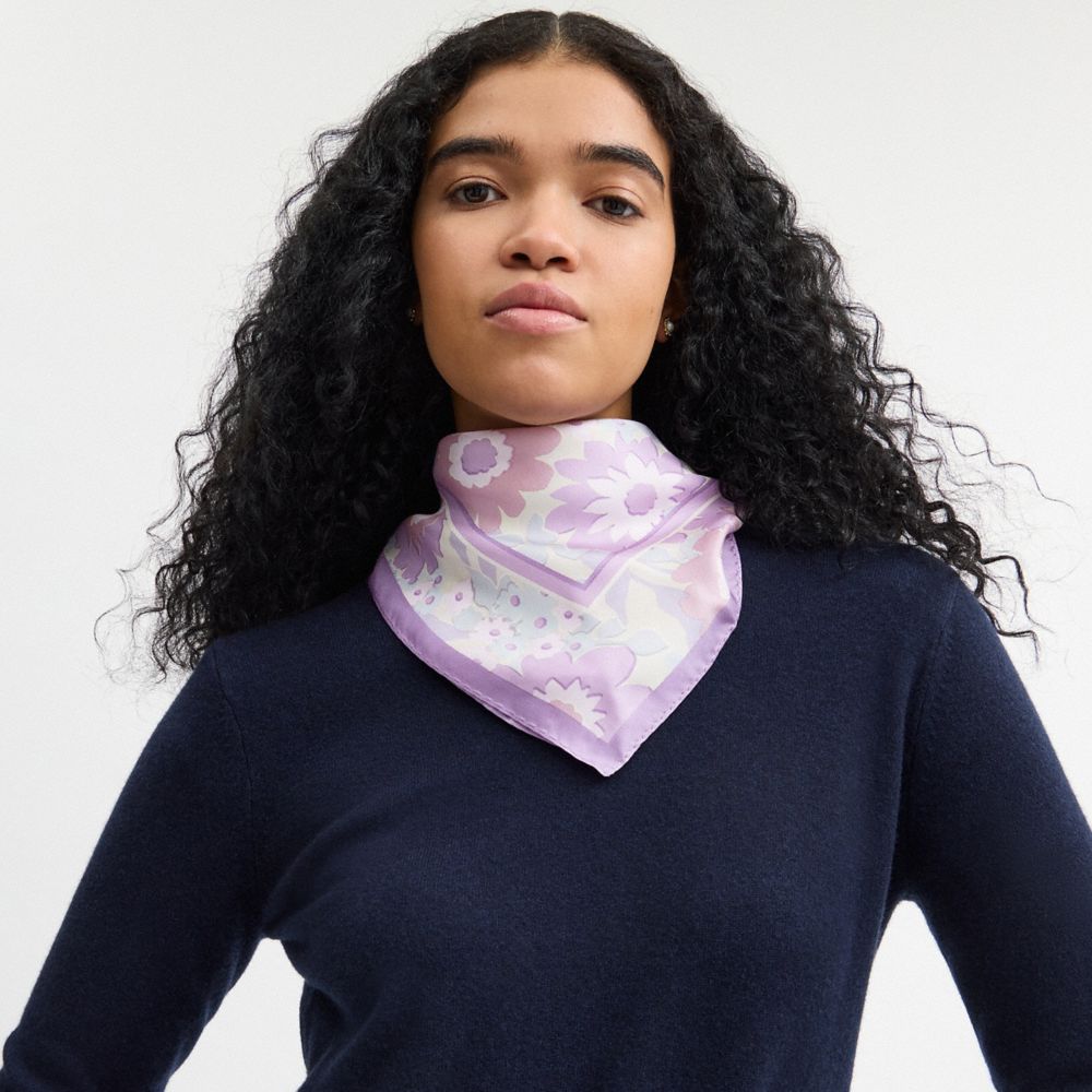 COACH®,Coach Script Floral Print Silk Square Scarf,,Detail View
