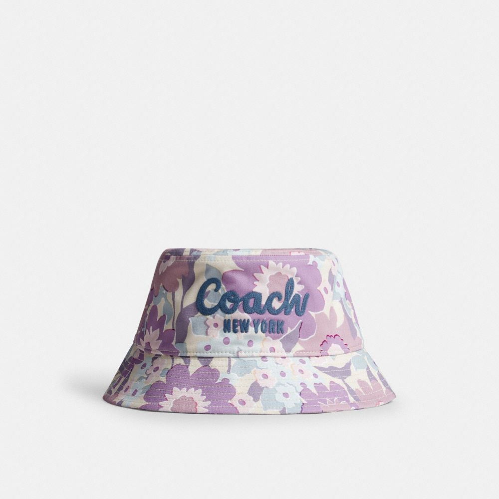 Coach Script Floral Print Bucket Hat In Pink