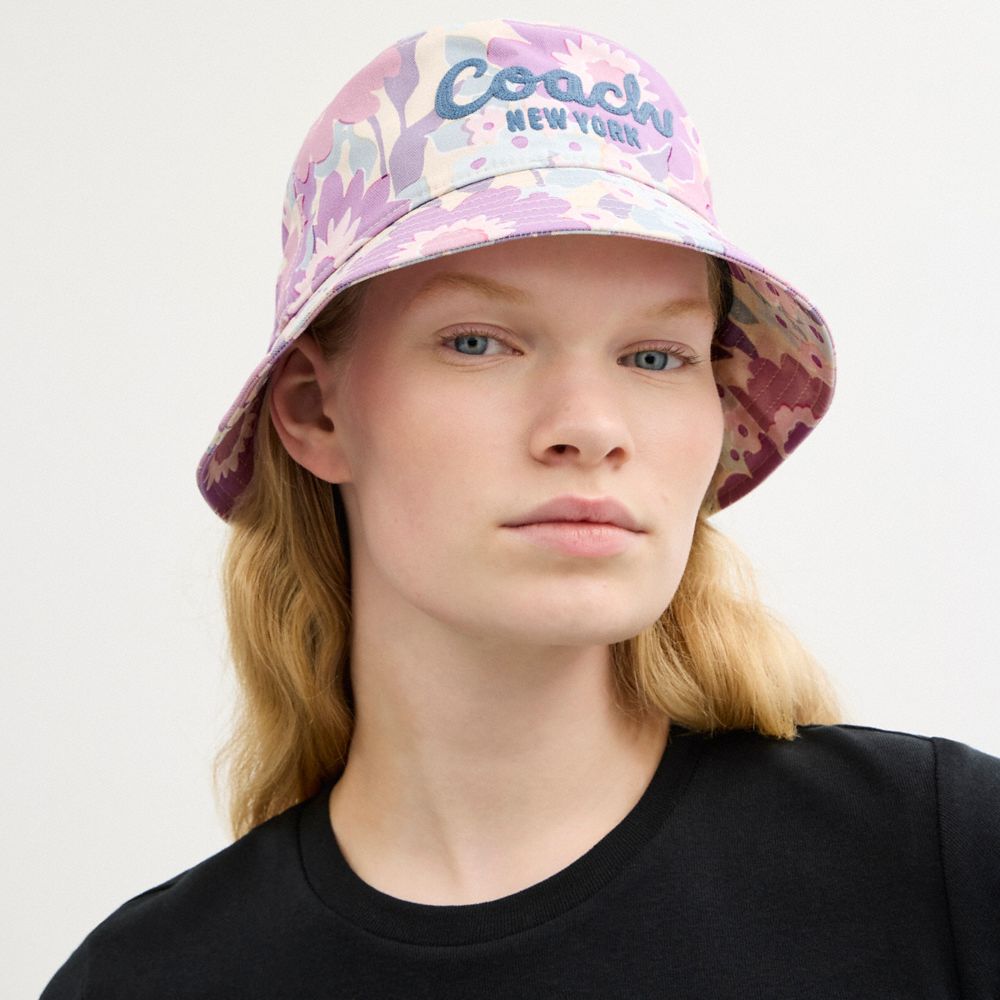 Coach Script Floral Print Bucket Hat In Pink