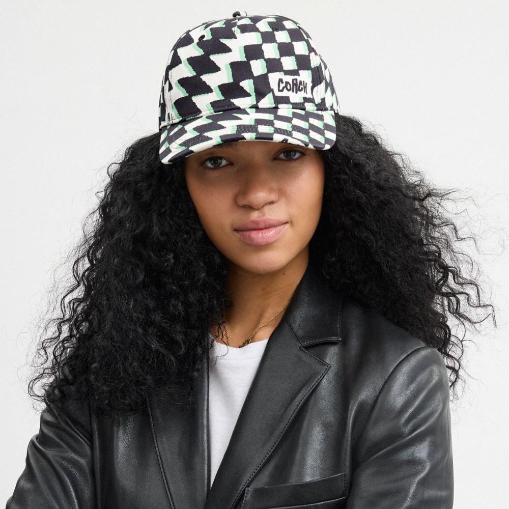 COACH®,Surfer Geo Check Print Baseball Hat,,Detail View
