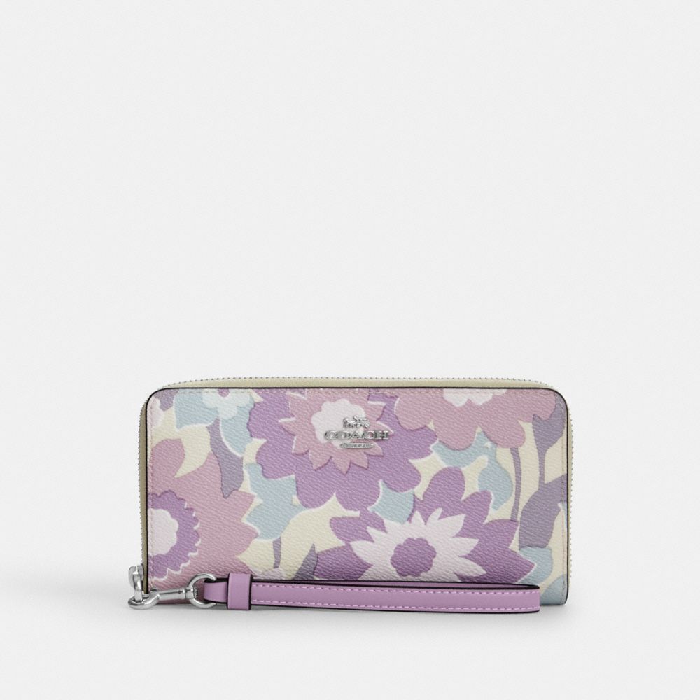 COACH®,Long Zip Around Wallet With Floral Print,,Front View