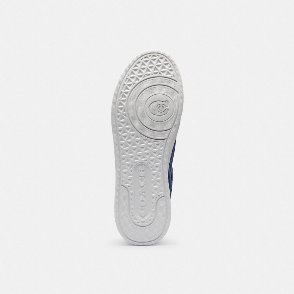 COACH®,High Line Sneaker In Signature Denim,Denim,Leather,Casual,Fabric,Pull Tab,Casual,Navy,Outsole View