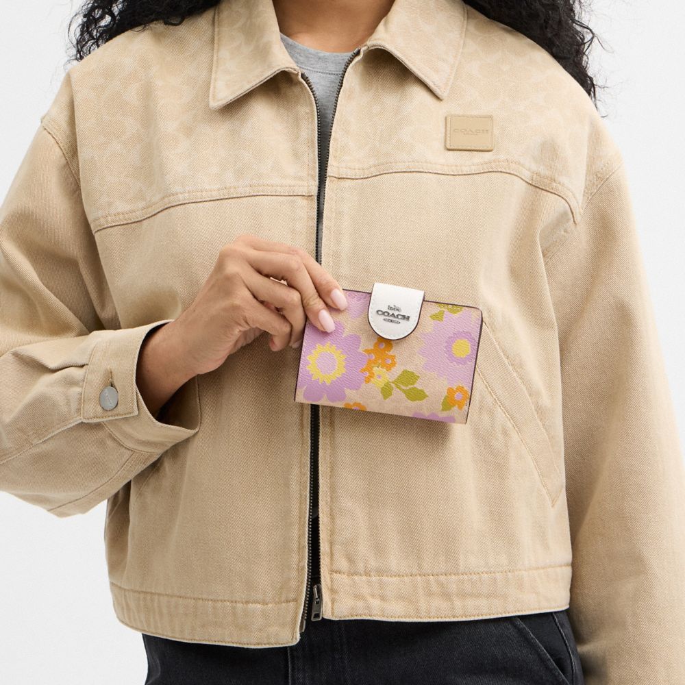 COACH®,Medium Corner Zip Wallet In Signature Canvas With Floral Print,Multi Color,Detail View
