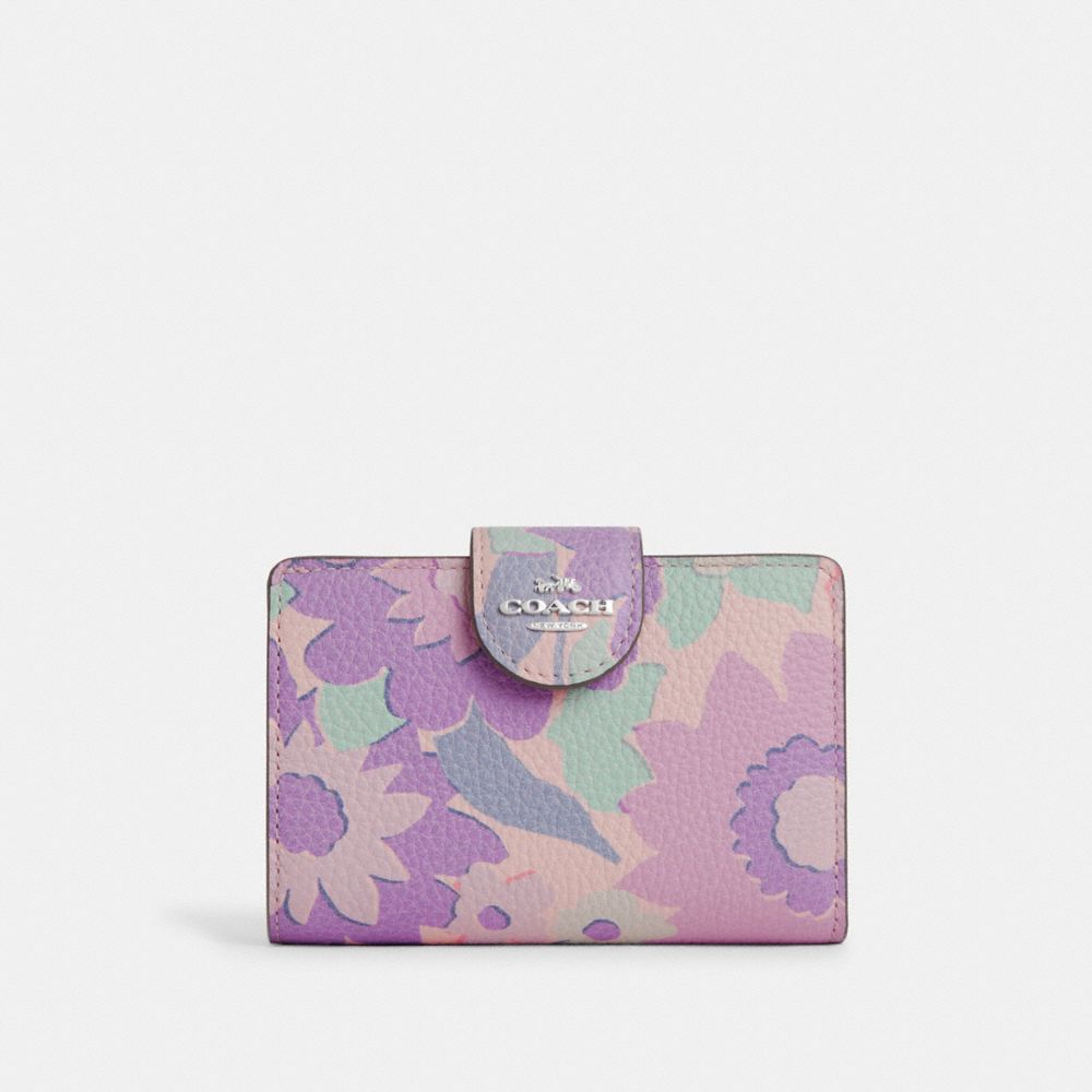 COACH®,Medium Corner Zip Wallet With Floral Print,,Front View