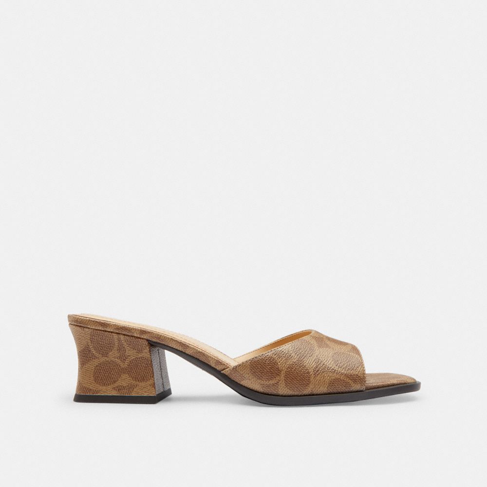 Coach Sculpted C Block Heel Sandal In Signature Canvas