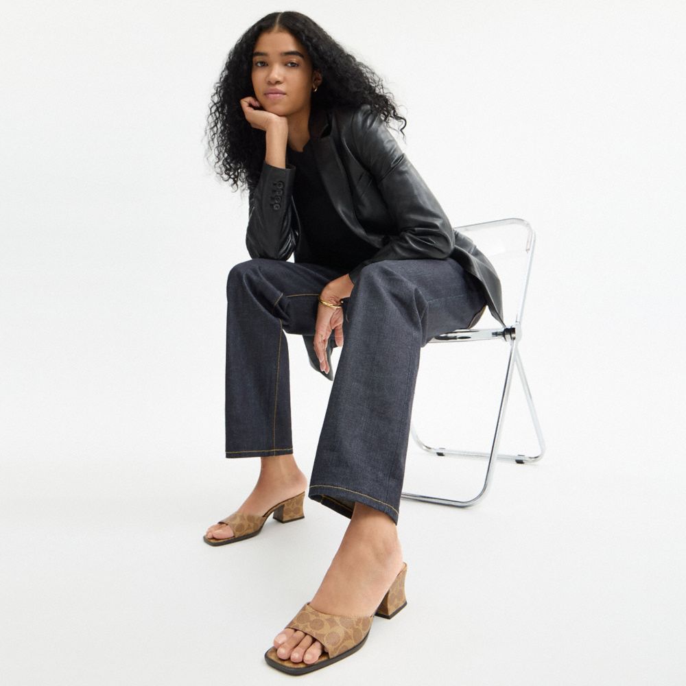 Coach Sculpted C Block Heel Sandal In Signature Canvas