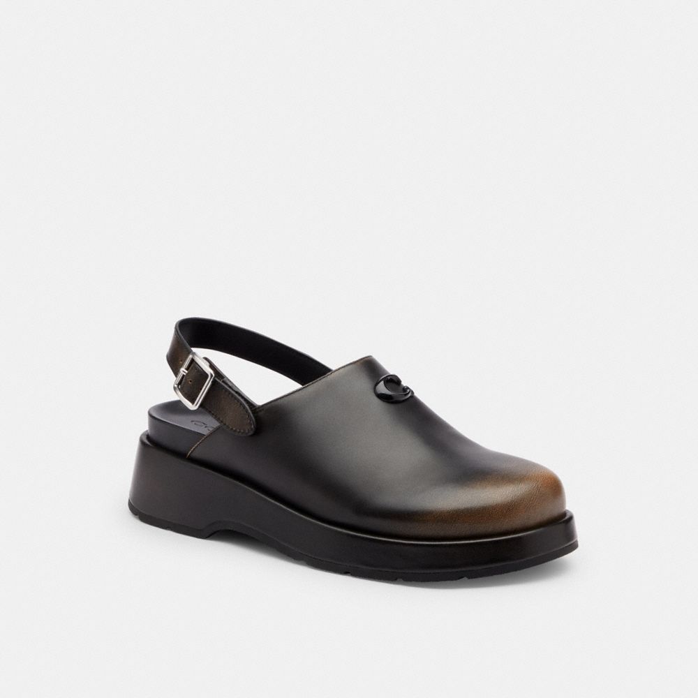 Coach Sculpted C Platform Clog In Loved Leather In Black
