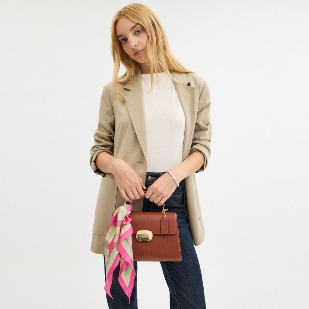 COACH®,Maude Plaid Print Silk Diamond Scarf,Multi Color,Detail View