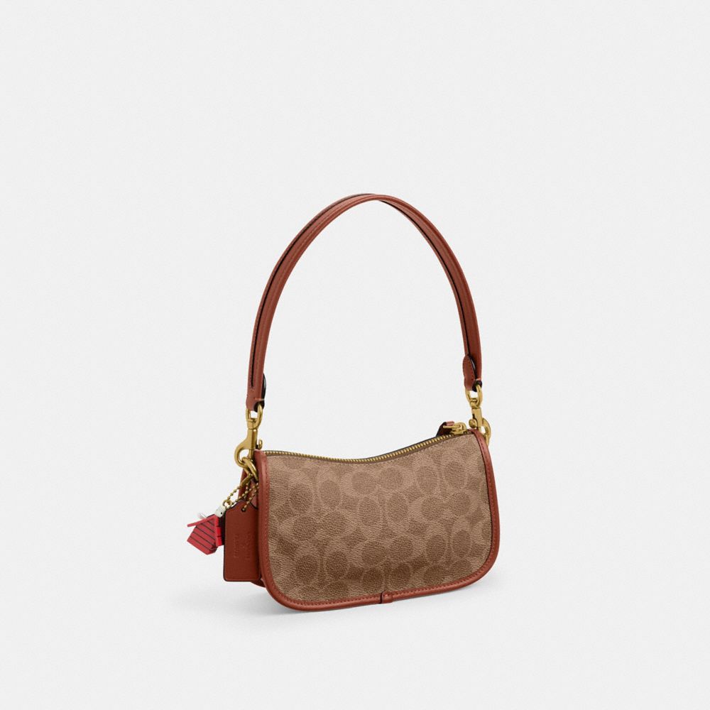COACH®,【COACH X PEANUTS】スウィンガー バッグ 20・シグネチャー キャンバス,ショルダーバッグ,ﾌﾞﾗｽ/ﾀﾝ ﾌﾞﾗｳﾝ ﾏﾙﾁ
