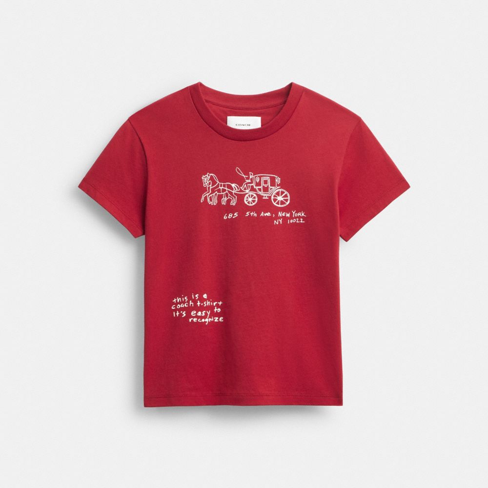 Coach Heritage Sketch Print 90 S T Shirt In Organic Cotton In Red