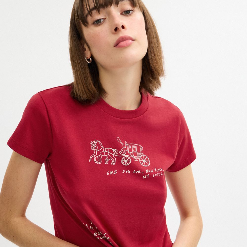 Coach Heritage Sketch Print 90 S T Shirt In Organic Cotton In Red
