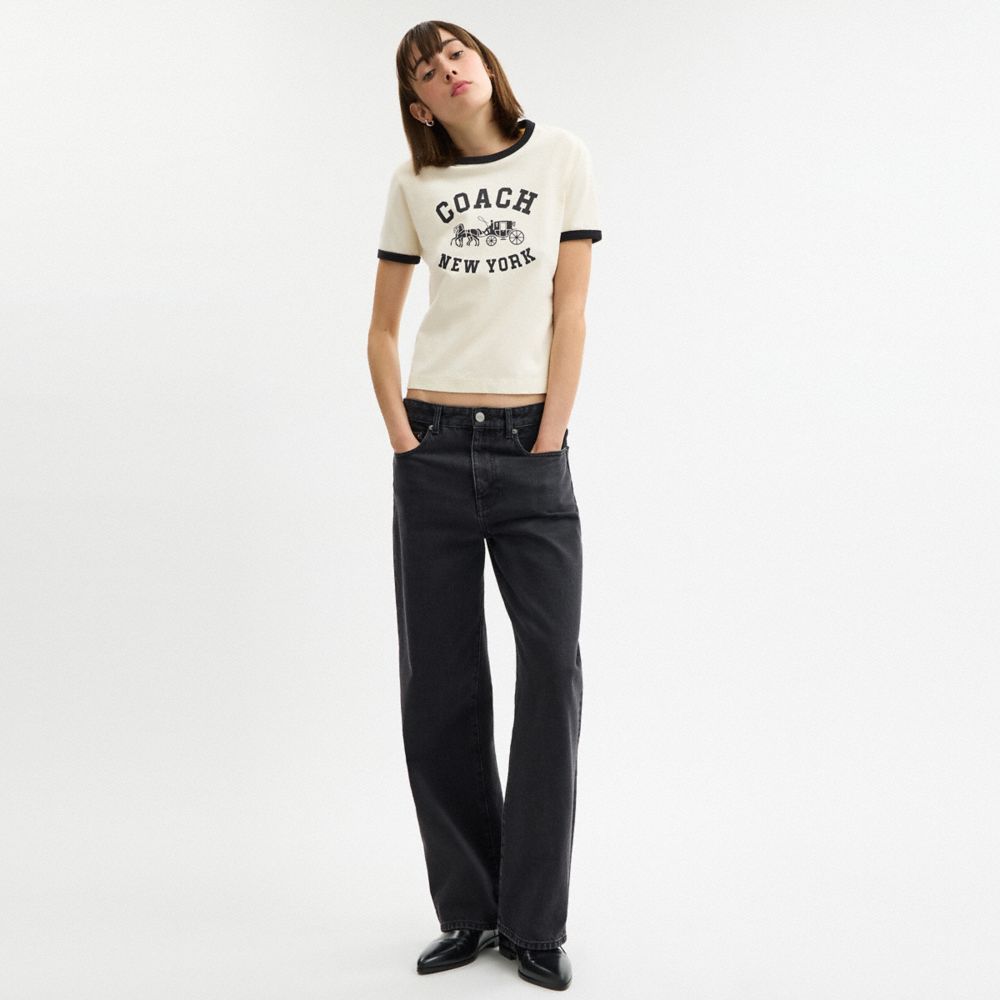 COACH®,Horse And Carriage Ringer T Shirt In Organic Cotton,,Scale View