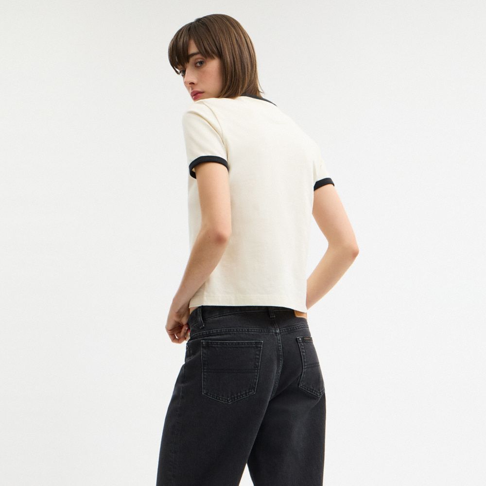 COACH®,Horse And Carriage Ringer T Shirt In Organic Cotton,,Scale View