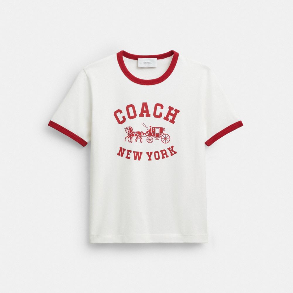 Coach Horse And Carriage Ringer T-shirt In Organic Cotton In White