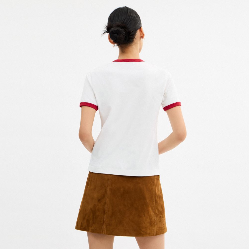 Coach Horse And Carriage Ringer T-shirt In Organic Cotton In White