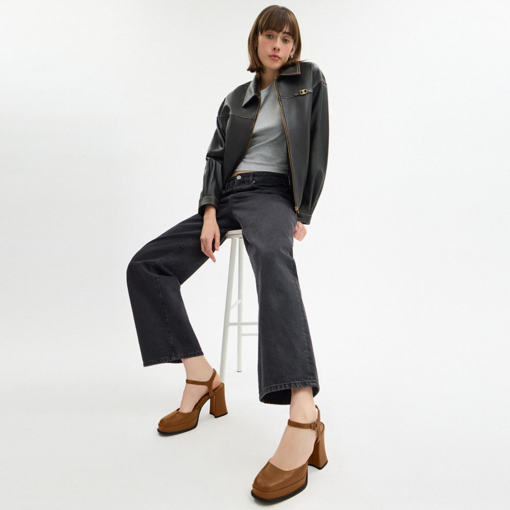 COACH®,Tea Rose Pump,Leather,Rubber,Lining Leather,Pumps,Cushioned Outsole,Pull Tab,Day Party,Brown,Detail View