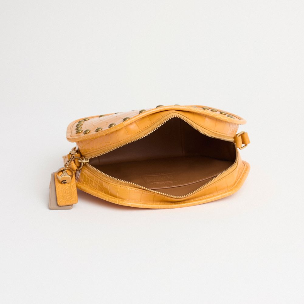 Coach Upcrafted Zip Geometric Pouch In Alligator In Brass/yellow