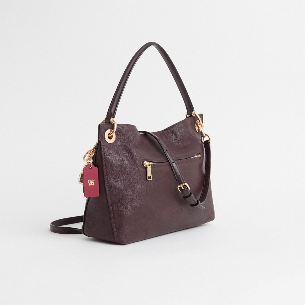 COACH®,Upcrafted Clarkson Hobo,Leather,Hobo,3D Embellishment,Embossed,Rhinestones,Logo,Studded,Metal,Gold Metal,Casual,Brown,Angle View