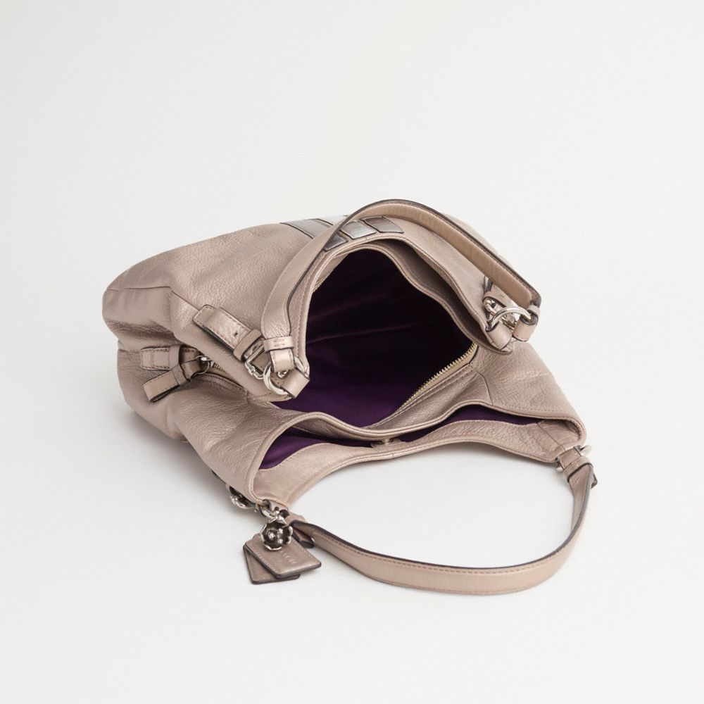 COACH®,Upcrafted Madison Maggie Bag,Leather,Hobo,Stripe,Sustainable,Silver Metal,Casual,Beige,Inside View,Top View