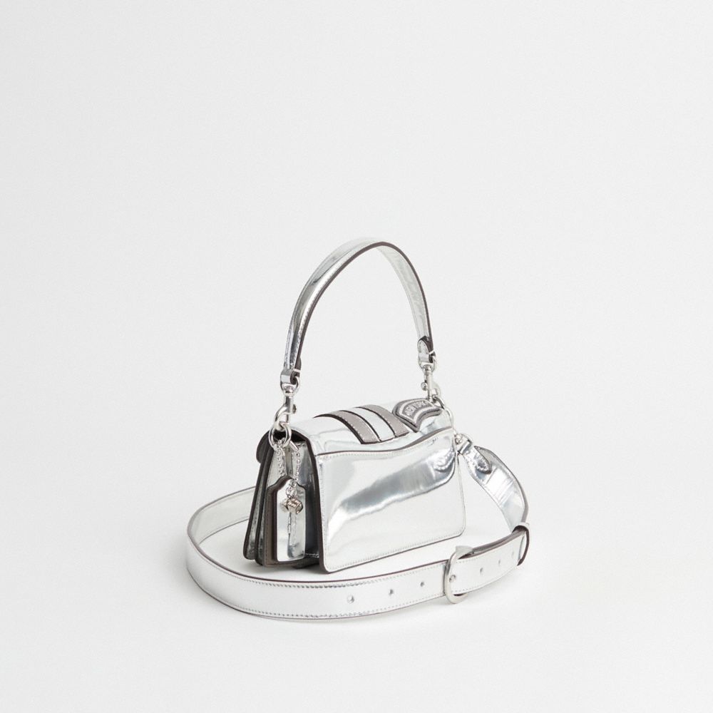 COACH®,Upcrafted Tabby Shoulder Bag 20 In Metallic,Leather,Shoulder Bag,Metal,Stripe,Logo,Sustainable,Silver Metal,Day Party,Silver,Angle View
