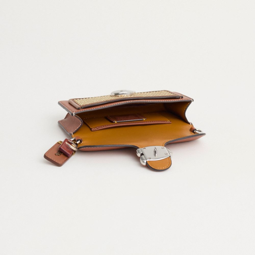 COACH®,Upcrafted Tabby Crossbody Wristlet,Wristlet,Color Block,Metal,Rhinestones,Logo,Casual,Brown,Inside View,Top View