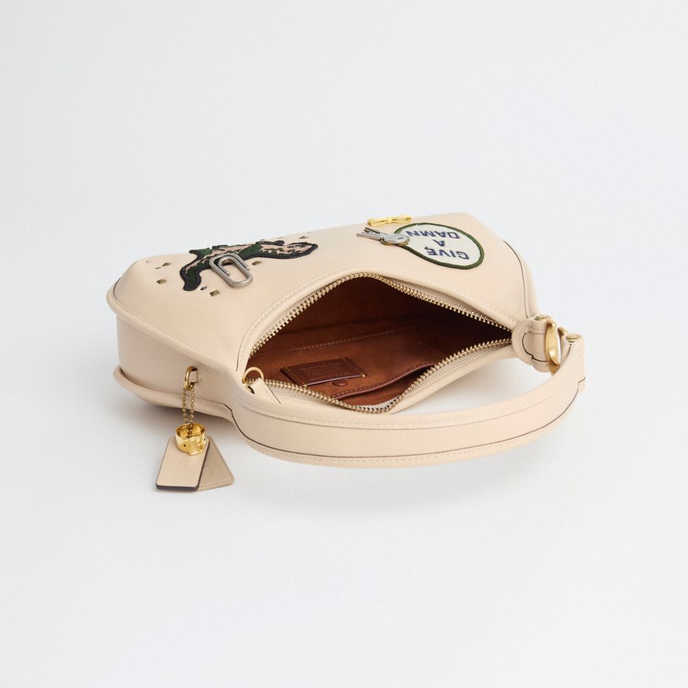 COACH®,Upcrafted Eve Shoulder Bag,Leather,Shoulder Bag,Applique,Bow,Metal,3D Embellishment,Studded,Brass,Casual,Beige,Inside View,Top View